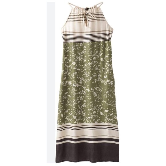 Prana Parisol Pocketed Scandi Chic Midi Dress Cargo Canopy Green & White Size XS - Picture 2 of 9